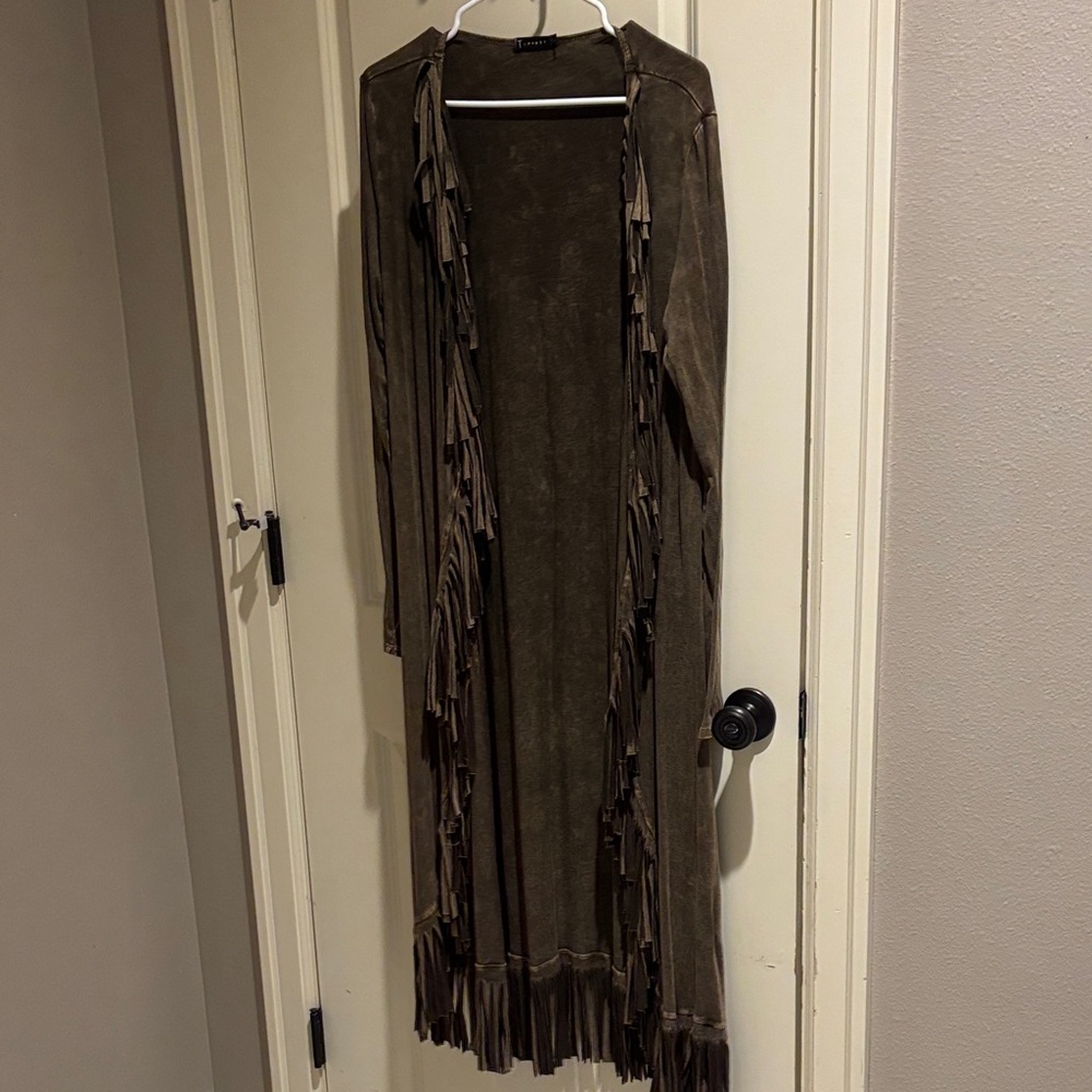 T Party Fashion Olive Green Long Fringe Cardigan (M)